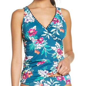 Tommy Bahama Green Floral Springs Caledon Sea Wrap Tankini Swim Top XS NEW
